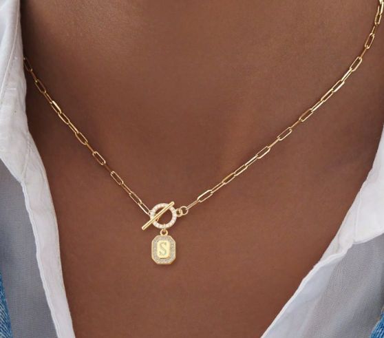 Collier Chaîne Lettre Alphabet En Zircon Plaqué Or Pour Femme_voghion.com