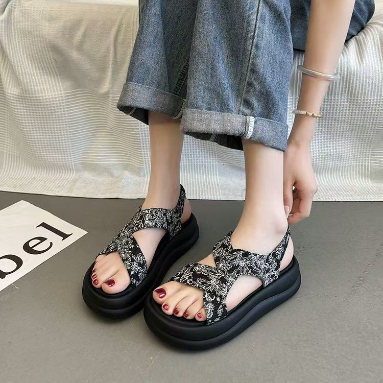 PLOVER sandalias de verano para mujeres con zapatos de muffin de alta calidad de suela gruesa, moda nacional, nuevos zapatos romanos de red china