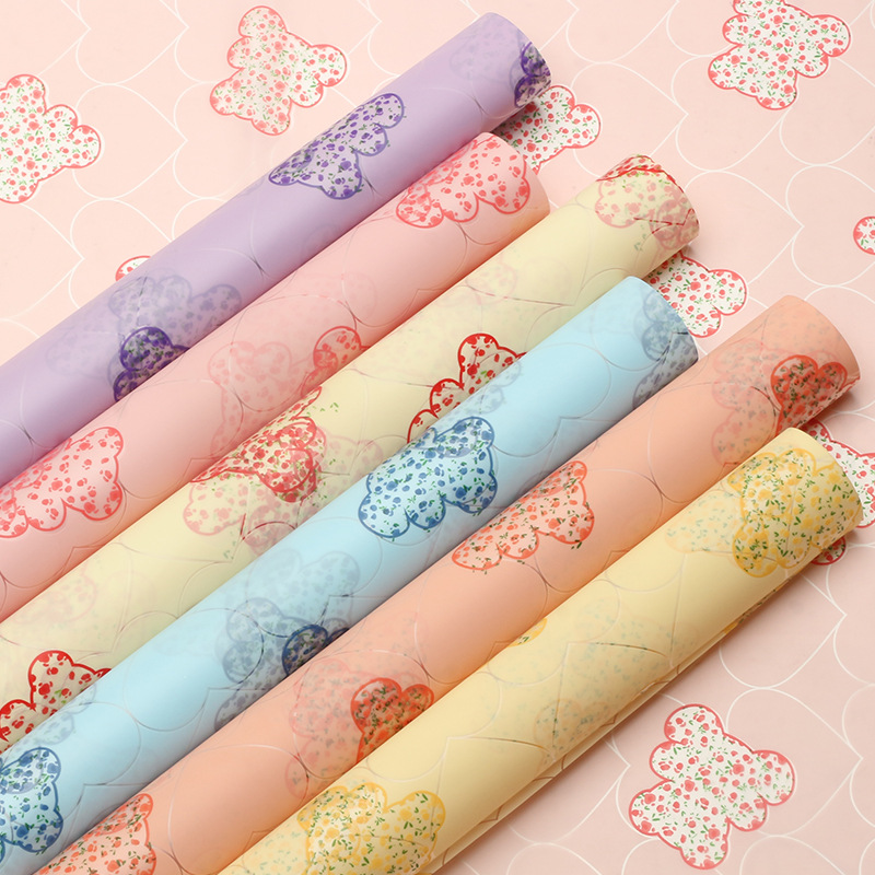 Jardín brillante oso película de gel de flores papel de embalaje semitransparente papel hansu diy ramo de flores hecha a mano florista regalo image 3