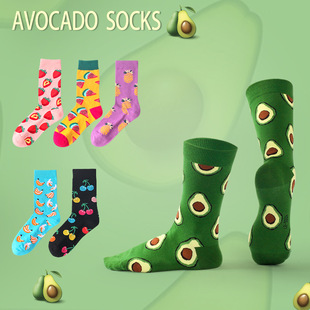 Socks Women's Autumn and Winter Cartoon Fruit Stockings Color Xinjiang Cotton High Stockings Aocado Funny Fashionable Stacking Stockings