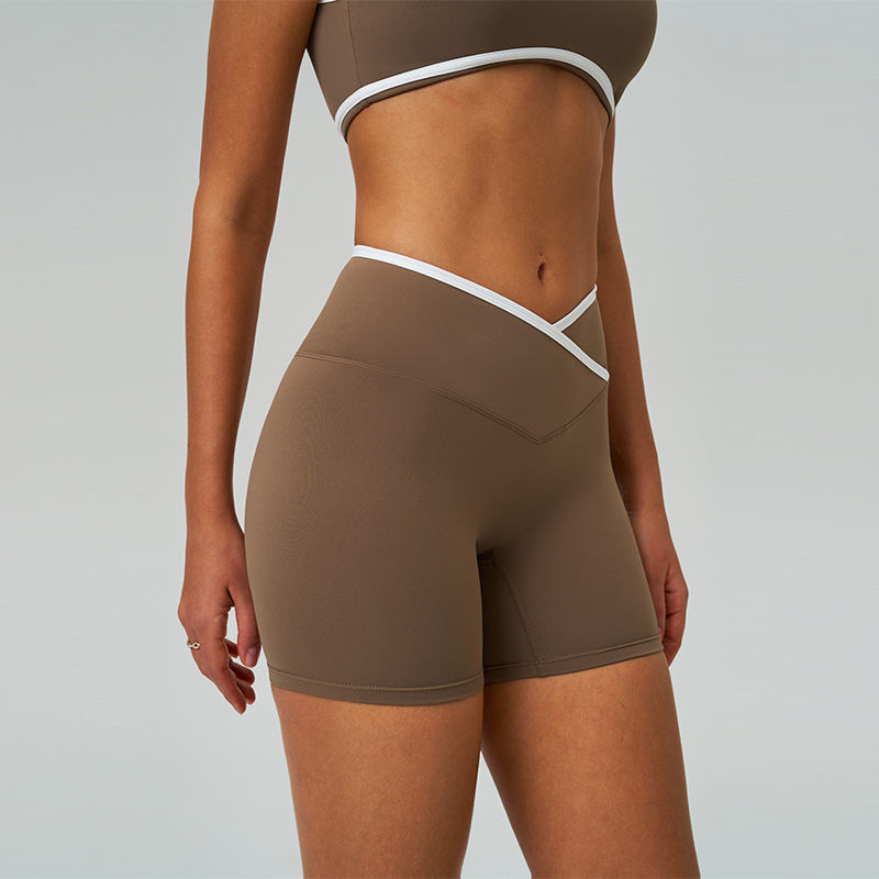 Pantalones cortos de yoga de cintura alta cruzada transfronteriza, desnudos apretados, pantalones cortos deportivos de alta cadera, pantalones de fitness de mujer, 8843