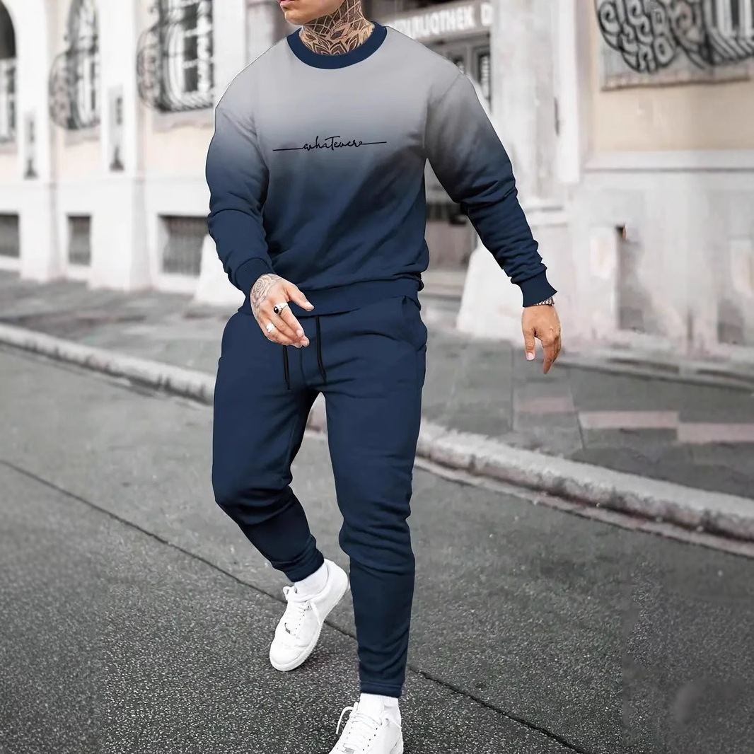 Comercio exterior transfronterizo Europa y América 3D impresión digital retro cuello redondo suéter pantalones traje ME1-ML1