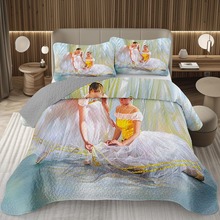 跨境三件套芭蕾舞女孩床盖3d数码印花绗缝床单来图亚马逊外贸床上