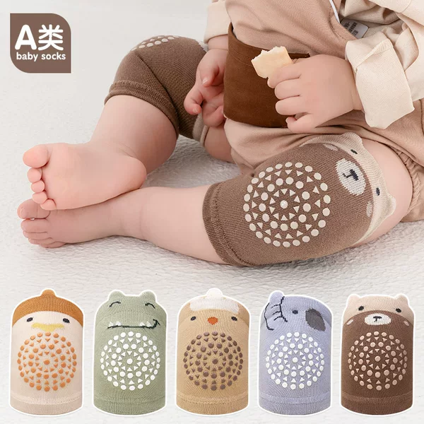 Amazon's Best-Selling Crawling Anti-Fall Knitted Sock Covers for Infants and Toddlers, Anti-Slip Socks with Dots, Dinosaur and Elephant Knee Pads