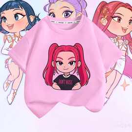 夏季儿童上衣新款T恤女童卡通印花短袖圆领衣服kpop猎魔女团童装