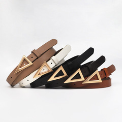 精緻小腰帶女韓版淺金三角形皮帶女百搭按扣裝飾牛仔褲連衣裙腰帶