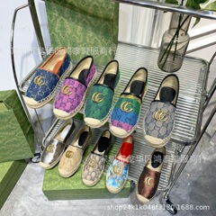 24新型G家刺繍プリント漁師靴2024年秋編みゴム底皮面浅口レジャー婦人靴