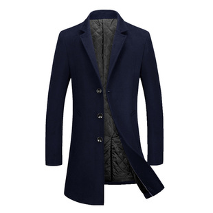 Winter new men's lapel mid-length slim-fit woolen coat solid color windbreaker coat top