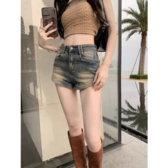 アメリカのレトロな古いデニムの半ズボンの女性の夏のギャルのハイウエストはやせています。