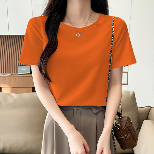 Women's Summer Loose Round Neck Short Sleeve T-Shirt with Smoky Gray Color, 2025 New Korean Style, Advanced Feel, Slimming Half-Sleeve Top