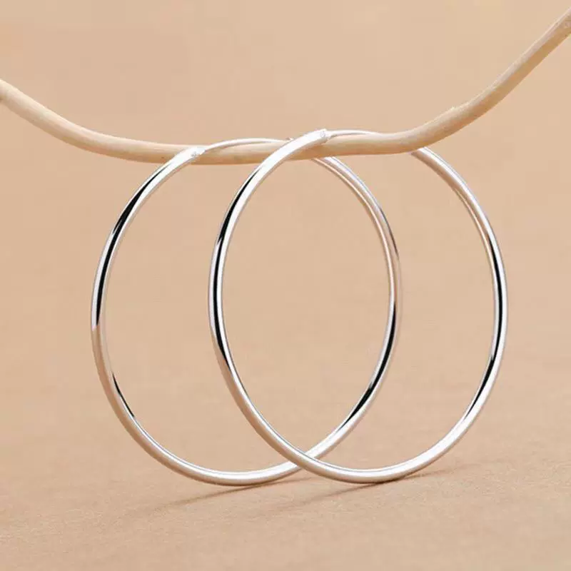 银饰 足银999圆形光面大耳圈耳环 时尚韩版圆圈