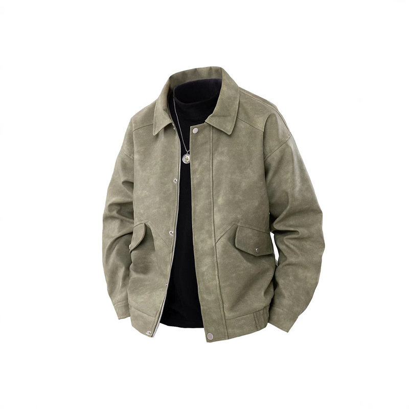 American Retro Lapel PU Leather Men's 2025 Spring and Autumn Maillard High-end Sense Ruffian Handsome Jacket Coat Men