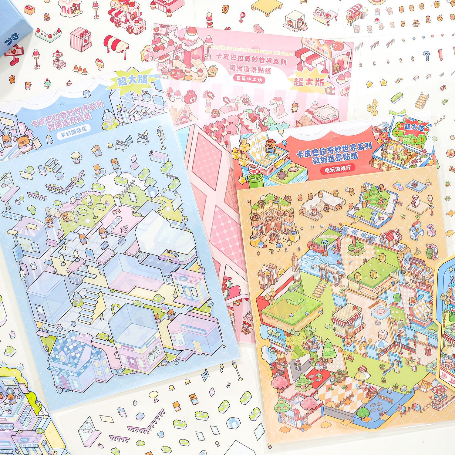 Etiqueta engomada de paisajismo de dibujos animados en miniatura de papel Kapibala Wonderful World Cute 3D Descompresión Etiqueta engomada de paisajismo de bricolaje