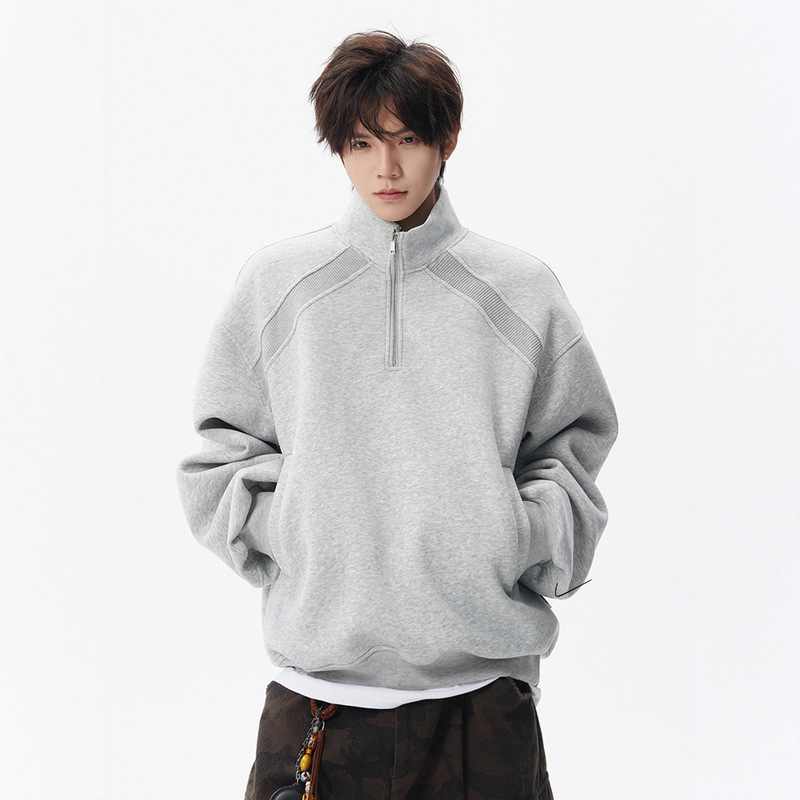 American Street Youth Sports Stand-Up Collar Sweatshirt for Men and Women, Winter Trendy Brand Splicing Half-Zip Casual Jacket American Street Youth Sports Stand-Up Collar Sweatshirt for Men and Women, Winter Trendy Brand Splicing Half-Zip Casual Jacket