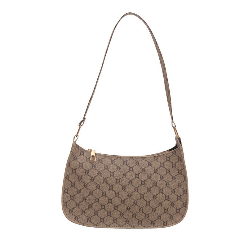 Bolsa de hombro coreana de estilo extranjero con textura de 2024, nueva bolsa de moda de mujer, bolsa de luna media luna, impresión retro, bolsa de tramo pequeño.