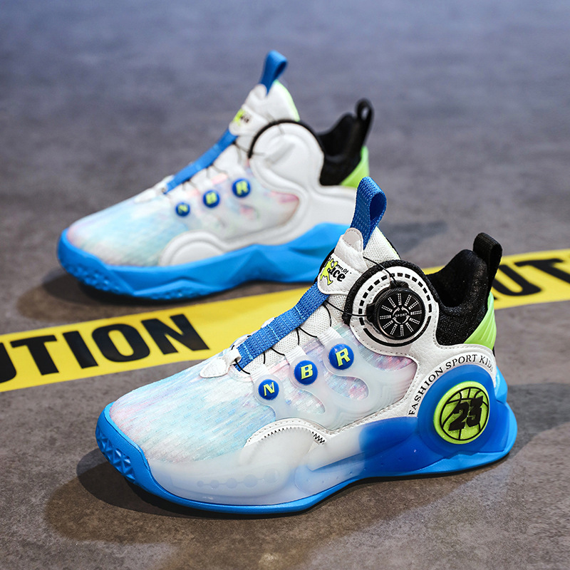 Zapatos de baloncesto para niños, otoño y invierno 2025, nuevos zapatos de entrenamiento de combate para niños con botón rotativo y zapatos de baloncesto transpirables