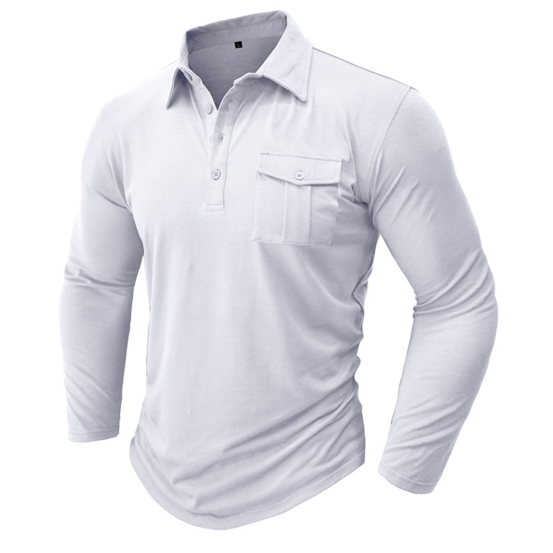 Men's Polo Shirt Long Sleeve Solid Colour Autumn Winter Style_voghion.com