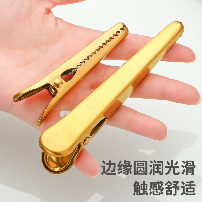 Fabricante de origen pinza de cocodrilo de acero inoxidable pinza de sellado pinza multifuncional a prueba de humedad para bocadillos frescos pinza de bolsa de leche en polvo pinza de sellado