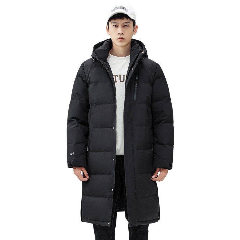 Chaqueta de pluma con capuz para hombres de invierno estilo coreano de moda media y larga ropa de pan gruesa con cremallera de diseño chaqueta cálida