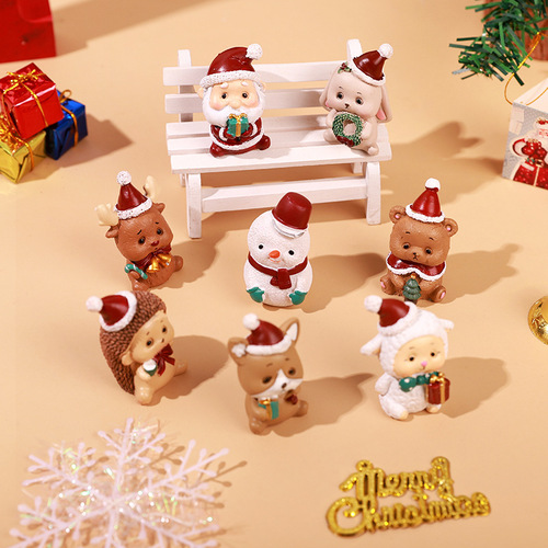 Christmas small ornaments micro landscape cute cartoon Santa Claus Christmas tree animal decoration ornaments blind box gifts