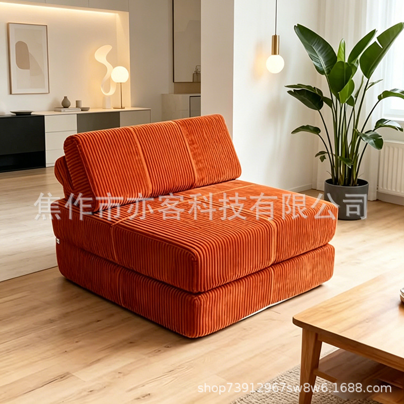 Whole Piece of Sponge Corduroy Compressed Sofa, Dual-Purpose for Sitting and Lying, Living Room and Bedroom Sofa Bed with Quick Rebound Pillow