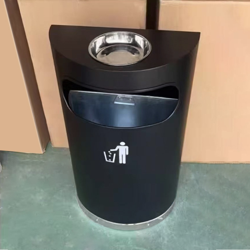 Hotel and shopping mall elevator entrance ashtray trash can, supermarket waste bin, stainless steel semi-circular wall-mounted trash can