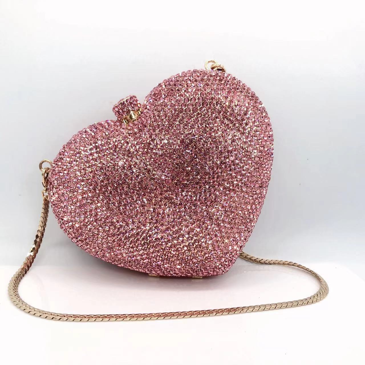 Túi clutch nữ đính pha lê hình trái tim dự tiệc — Màu hồng, Cá tính đặt làm, Màu đỏ, Vàng pha lê chi tiết 1