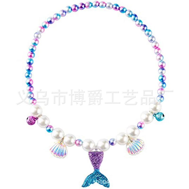 Collar de princesa sirena para niños Pulsera de perlas de concha Varita mágica para niños Accesorios de hadas para niños Traje de rol