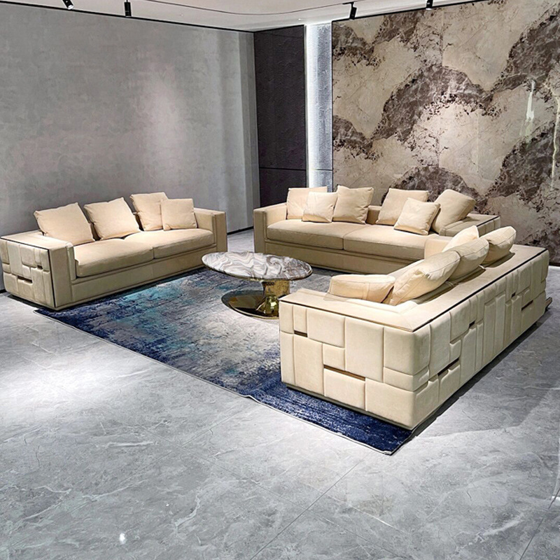 Italian lightweight luxury leather sofa Visionnaire villa lightweight luxury living room high-end luxury satin leather sofa