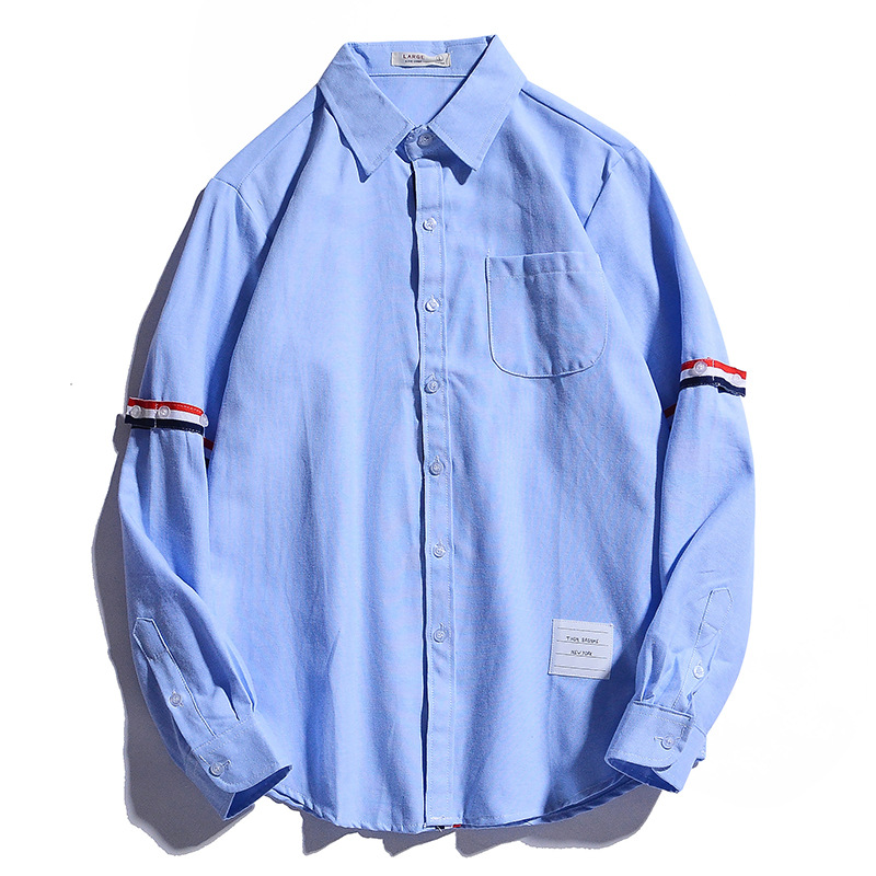 Chemise à manches longues pour hommes, tendance coréenne décontractée, belle chemise d'automne décontractée Joker, manteau à doublure blanche, pouces._voghion.com