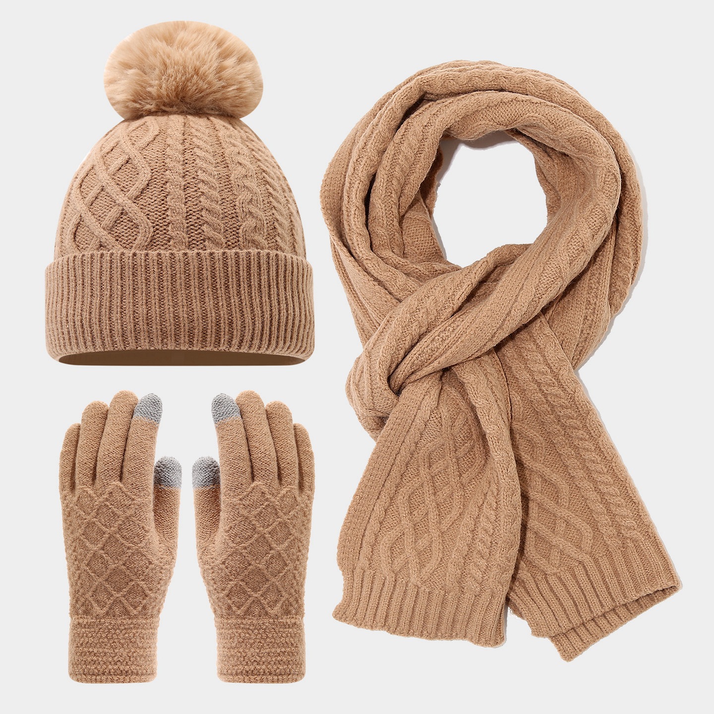 Sombreros de punto bufandas guantes de tres piezas de moda de invierno para mujeres con vello caliente para montar al aire libre protector de orejas lana sombrero de punto