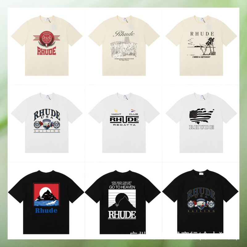 Summer Foreign Trade Cross-Border Trendy Brand Rhude New Letter-Printed Short-Sleeve Loose Cotton T-Shirt Wholesale in Stock