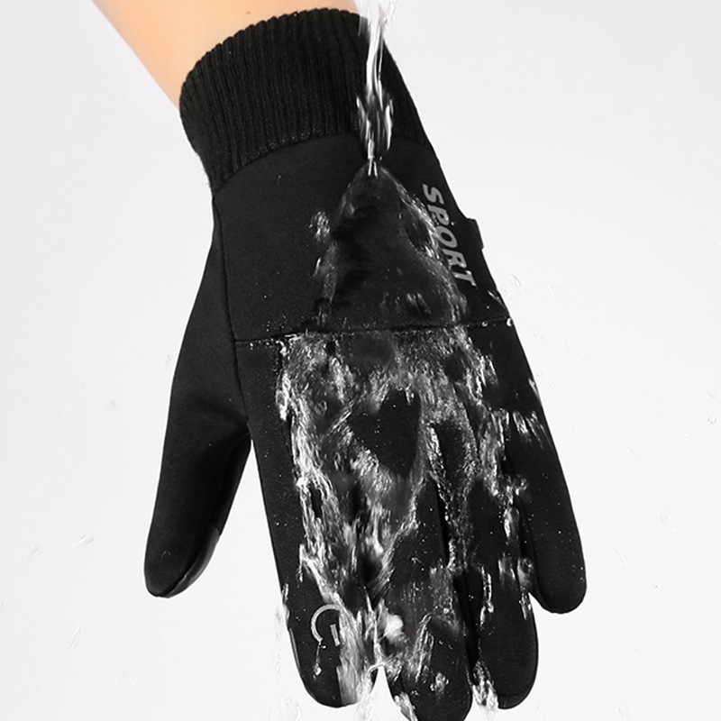 Cycling Gloves Men's Winter Outdoor Cycling Fleece-lined Warm Gloves Non-slip Cold-proof Water-splashing Mountaineering Touch-screen Gloves