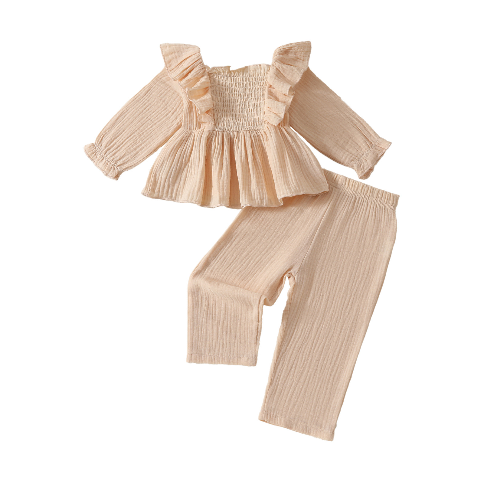 208g Weight Kids Clothing Sets Children's Clothing Type Long Sleeve Sleeve Length Cotton and Linen Fabric Type Pants Sets Sets Type 2 Pieces Set Quantity Casual, Daily Occasion Collarless Neckline Regular Fit Fit Type Solid Color Pattern Spring, Autumn Season Baby Girl'S, Girl'S Gender Simple Style Style Simple Style Solid Color Cotton And Linen Girls Clothing Sets 3