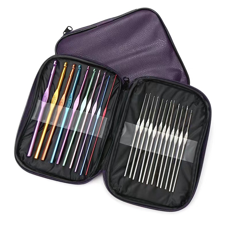 熱銷彩色氧化鋁金屬單頭鈎針套裝毛線鈎針套裝毛衣編織工具批發