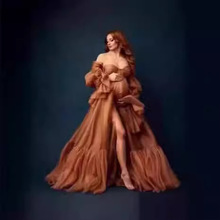 跨境外单性感抹胸喇叭袖孕妇晚礼服新娘写真拍照前开叉晚宴敬酒服