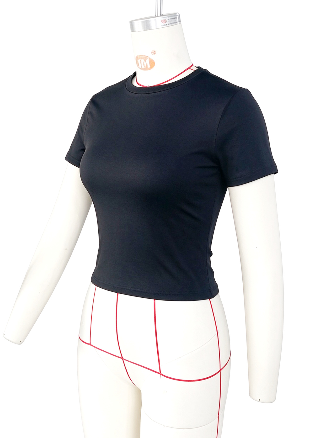 Cross-border European and American style crop top t-shirt hot girl summer sweater women's slim round neck fashion milk silk short sleeve