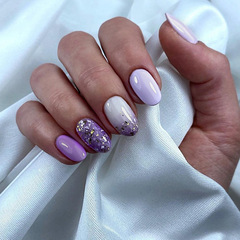 Elongated oval head European and American Instagram-style sweet taro purple pearl glossy nail gradient French wear-on nails wholesale