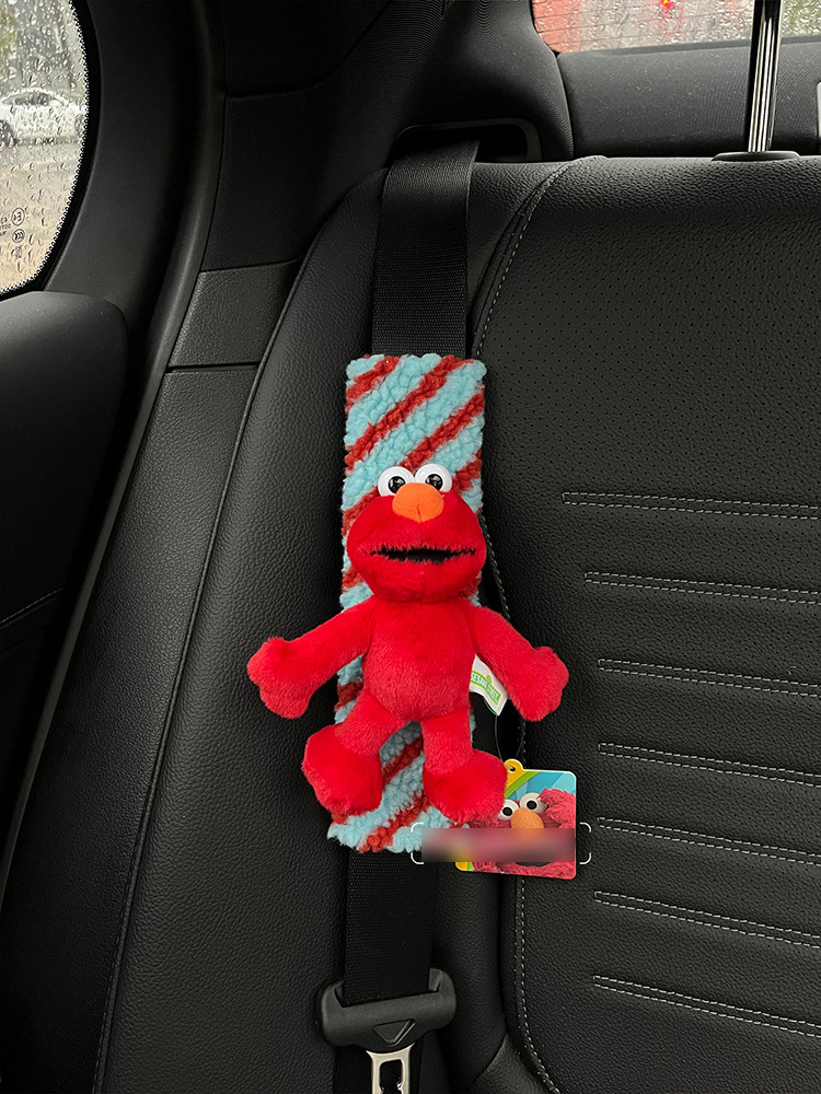 New Sesame Street Elmo Car Shoulder Cover Elmo Cookie Monster Plush Doll Car Seat Belt Protective Cover