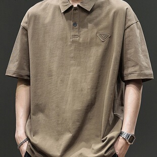 Cross-Border Heavyweight Pure Color Polo Shirt Men's Summer 2025 New Trendy Brand Loose Casual Short-Sleeved T-Shirt Boys Handsome