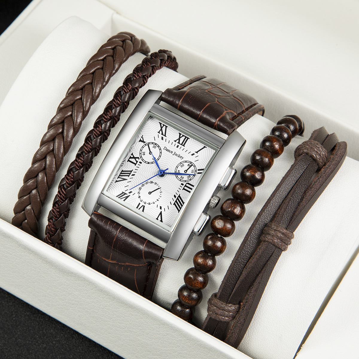 Fully managed anti-nuclear price 5-piece Men's quartz watch suit men's leather bracelet watch suit_voghion.com