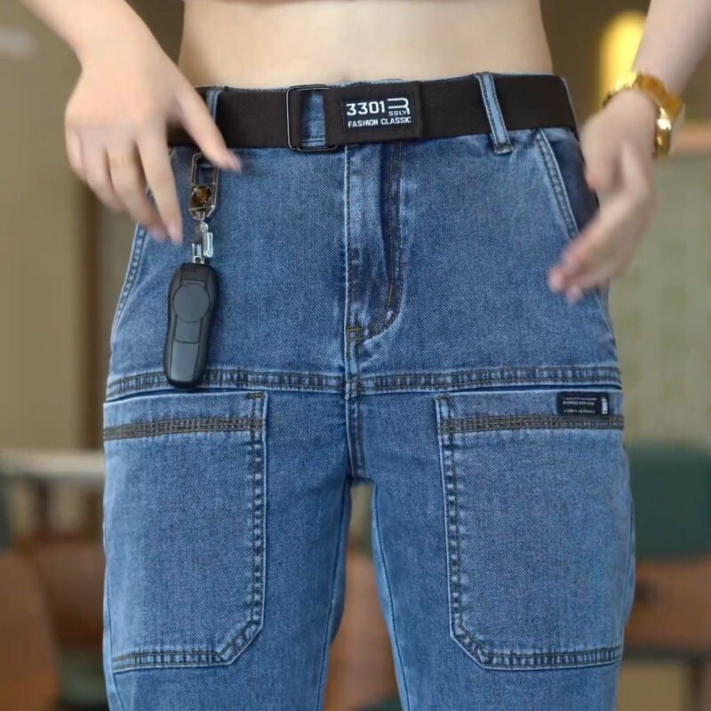 Trendy Six-Pocket New Men's Jeans Spring and Autumn Men's Multi-Pocket Straight-Leg Pants Stretchy Loose Men's Trousers Trendy Six-Pocket New Men's Jeans Spring and Autumn Men's Multi-Pocket Straight-Leg Pants Stretchy Loose Men's Trousers