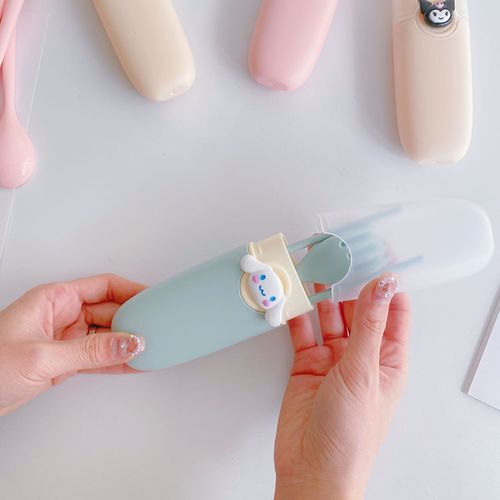 Wheat tableware set of three pieces, travel portable spoon fork chopsticks tableware box, straw tableware set