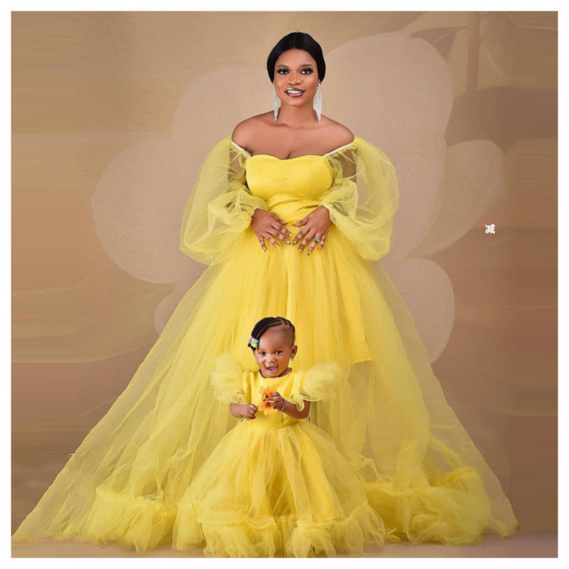 Europe and the United States cross-border hot parent-child mesh gauze gown women's long dress photo studio shooting long skirt pregnant women bathrobe Europe and the United States cross-border hot parent-child mesh gauze gown women's long dress photo studio shooting long skirt pregnant women bathrobe