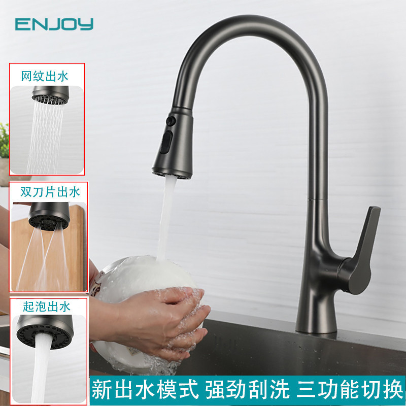Yingjue All-Copper Kitchen Pull-Out Faucet with Three Modes, Powerful Spray, and a Rotating Feature for Washing Dishes in the Sink Yingjue All-Copper Kitchen Pull-Out Faucet with Three Modes, Powerful Spray, and a Rotating Feature for Washing Dishes in the Sink