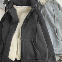 加绒厚外套女冬季秋冬新款摇粒绒抓绒羊羔绒超厚连帽拉链加厚开衫