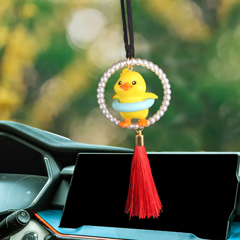 Colgante de coche colgante de coche anillo columpio pato suministros de coche espejo retrovisor decoración pequeño pato amarillo red pato rojo