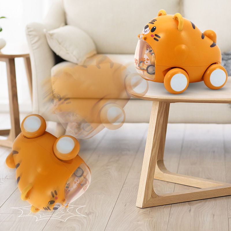 Catapulta coche lindo coche de mascota presionando inercia rompecabezas bebé niños coche de juguete niño niña Tigre 1-3 años de edad