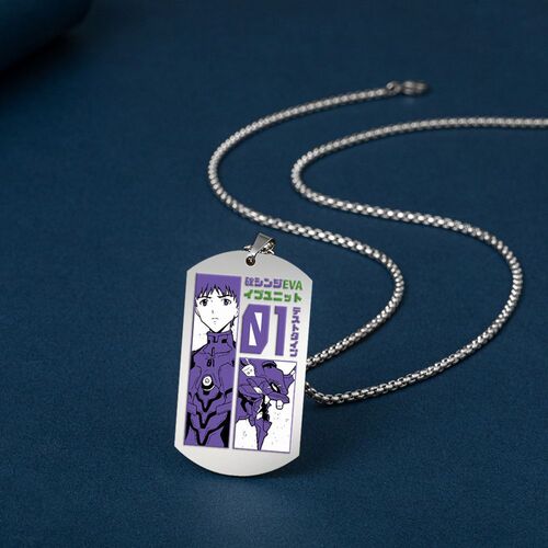 Japanese Anime EVA: Neon Genesis Evangelion Anime Accessories Titanium Steel Color Printing Tag Stainless Steel Military Badge Necklace