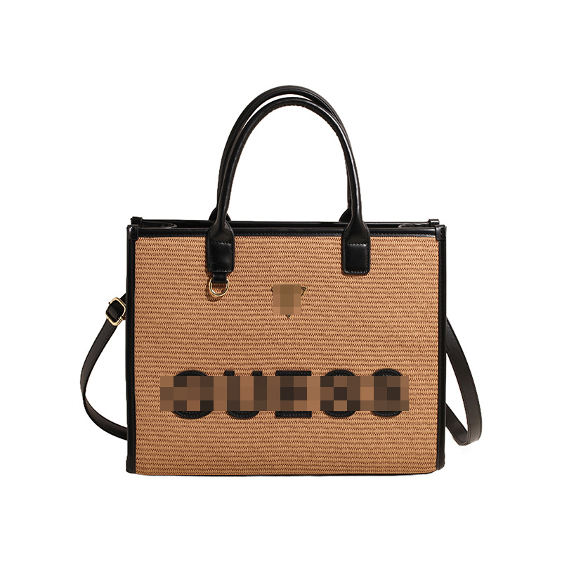 Bolso tejido portátil para mujer nuevo bolso tote con letras portátiles de gran capacidad diseño de ocio bolso de paja salvaje de estilo occidental